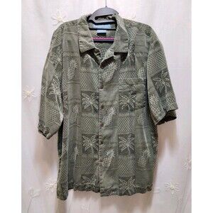 Bermuda Bay Men XL Green Shirt Tropical Pineapple Vintage Retro Vacation Aloha